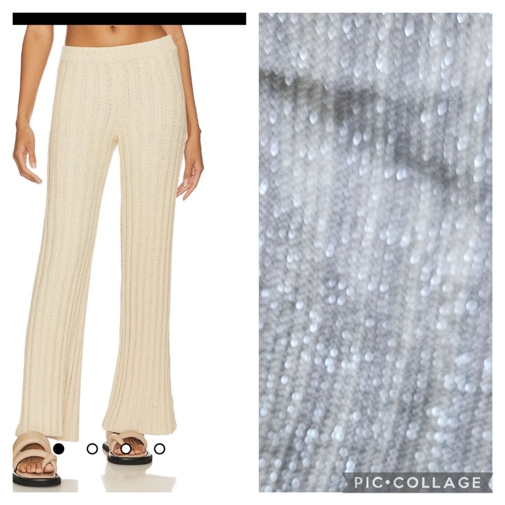 House Of Harlow 1960 Ilaria Shimmer Striped Pants Cream Ribbed Palazzo Flare